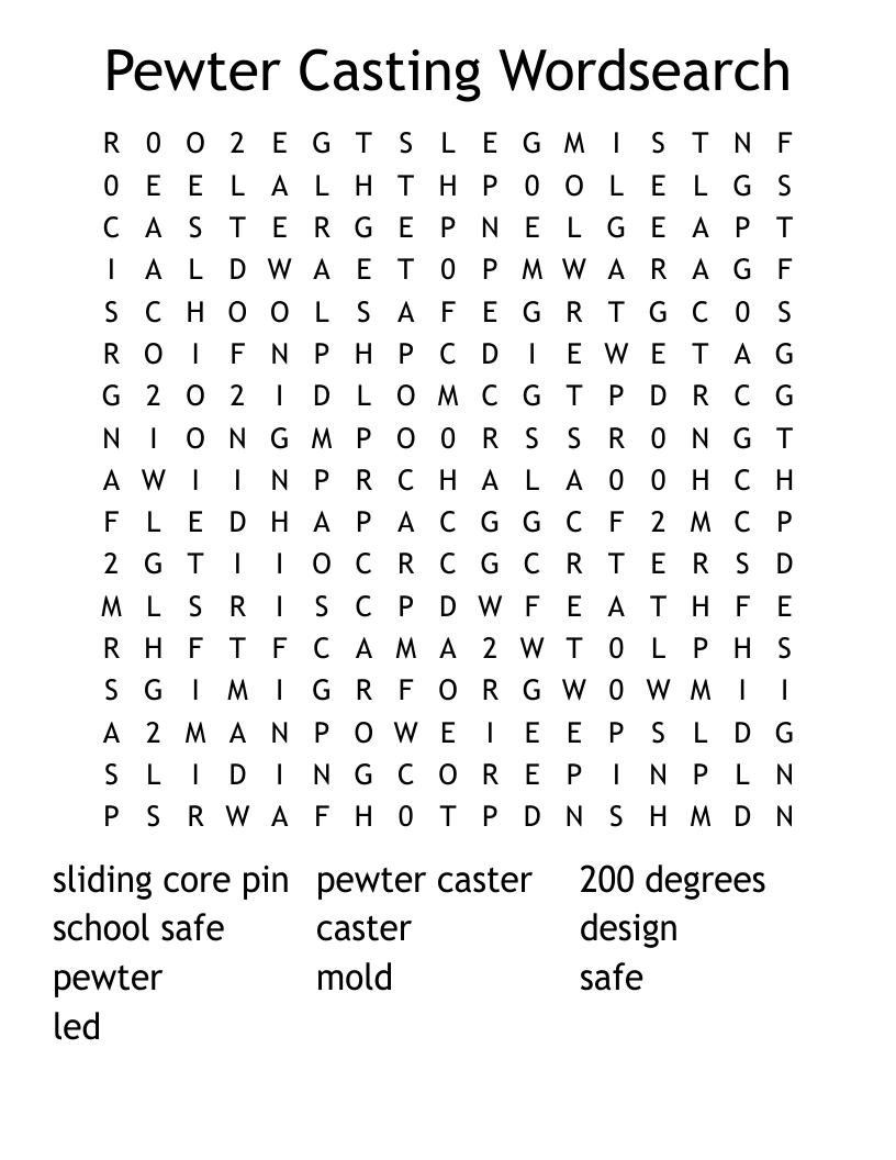 Pewter Casting Wordsearch