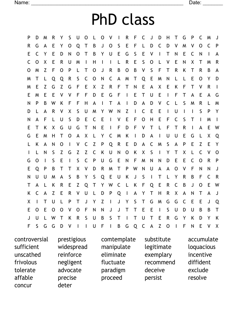 PhD class Word Search