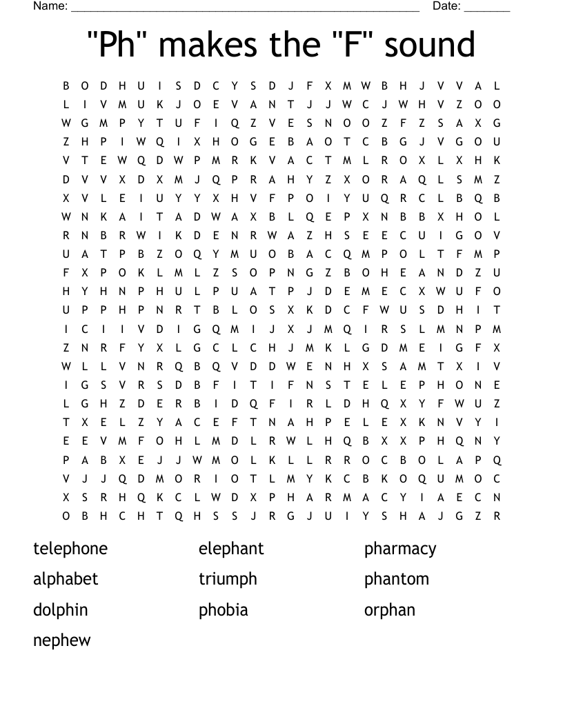 "Ph" makes the "F" sound Word Search