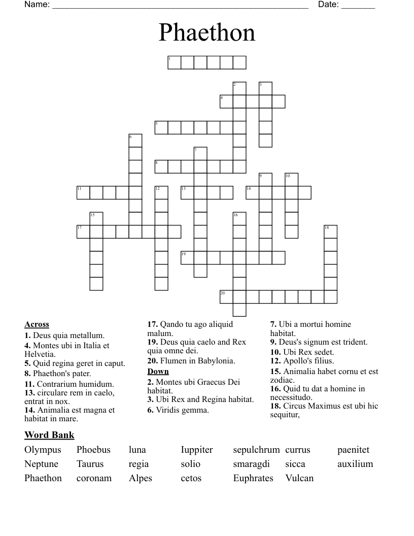 Phaethon Crossword