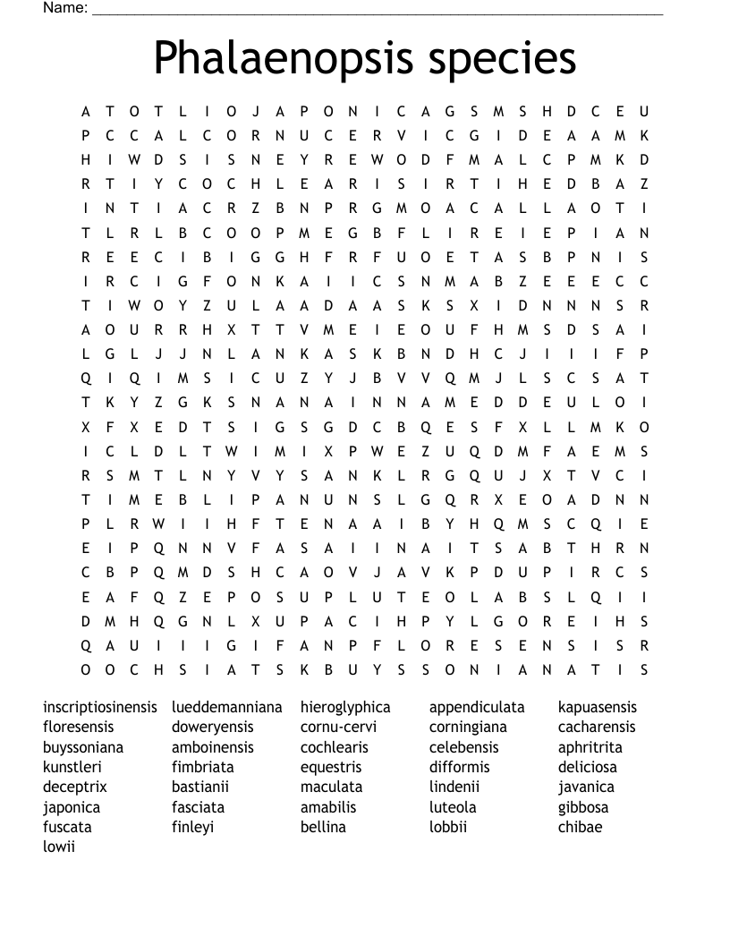 Phalaenopsis species Word Search