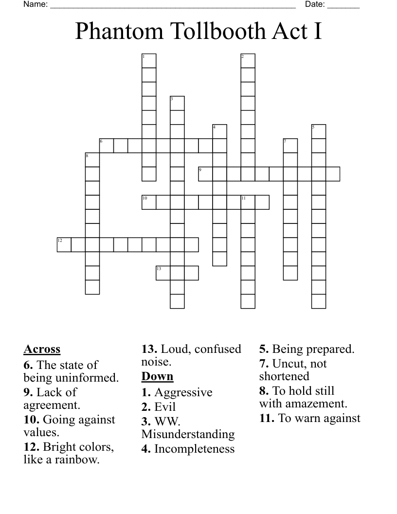 Phantom Tollbooth Act I Crossword