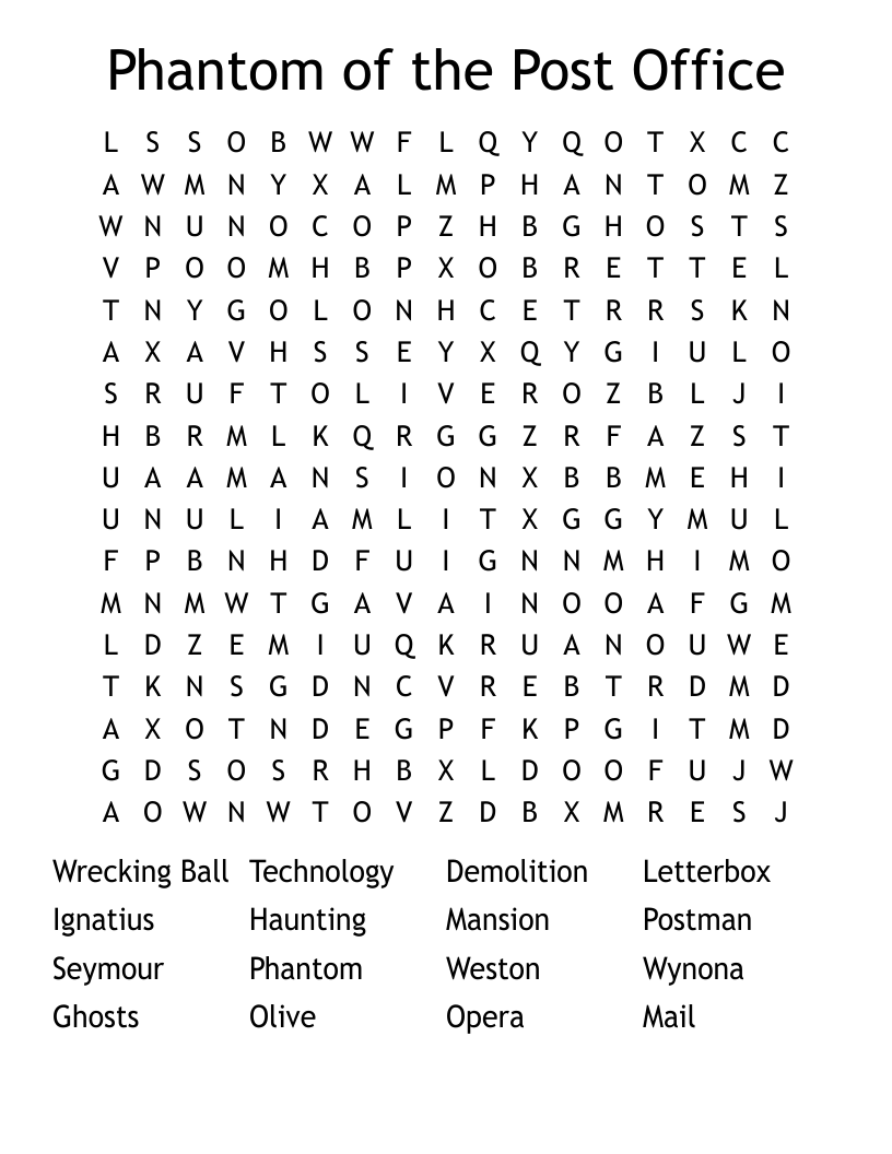 Phantom of the Post Office Word Search