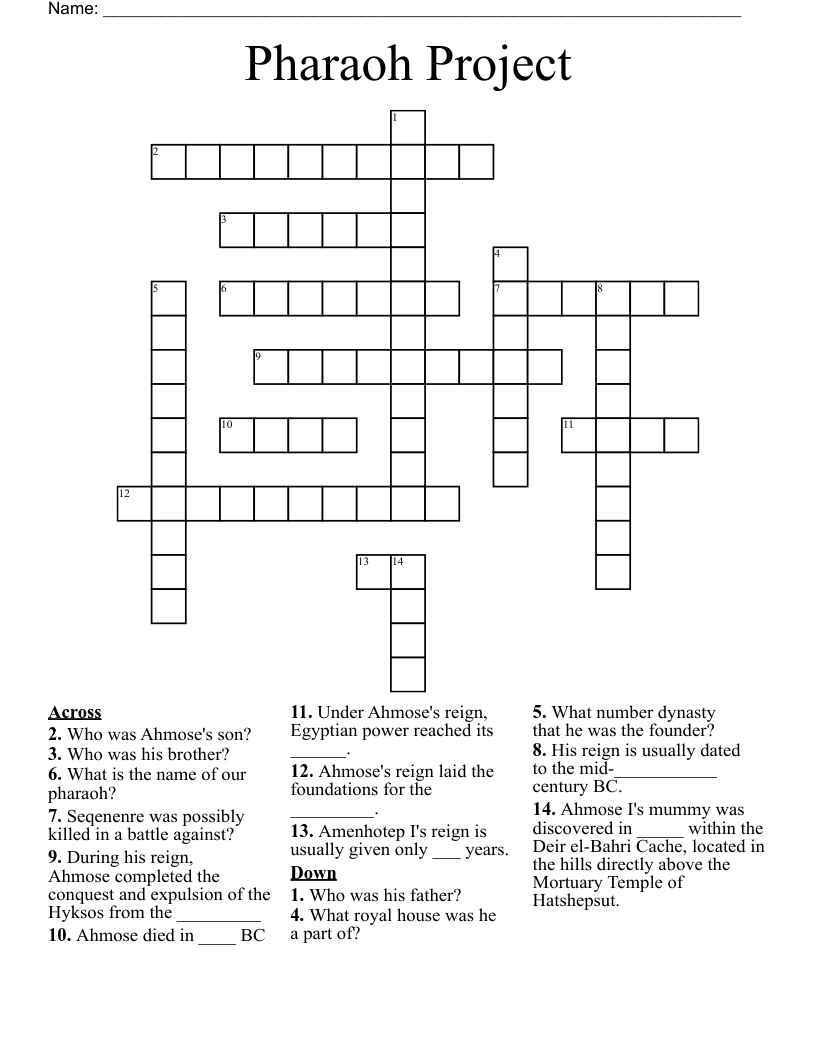 Pharaoh Project Crossword