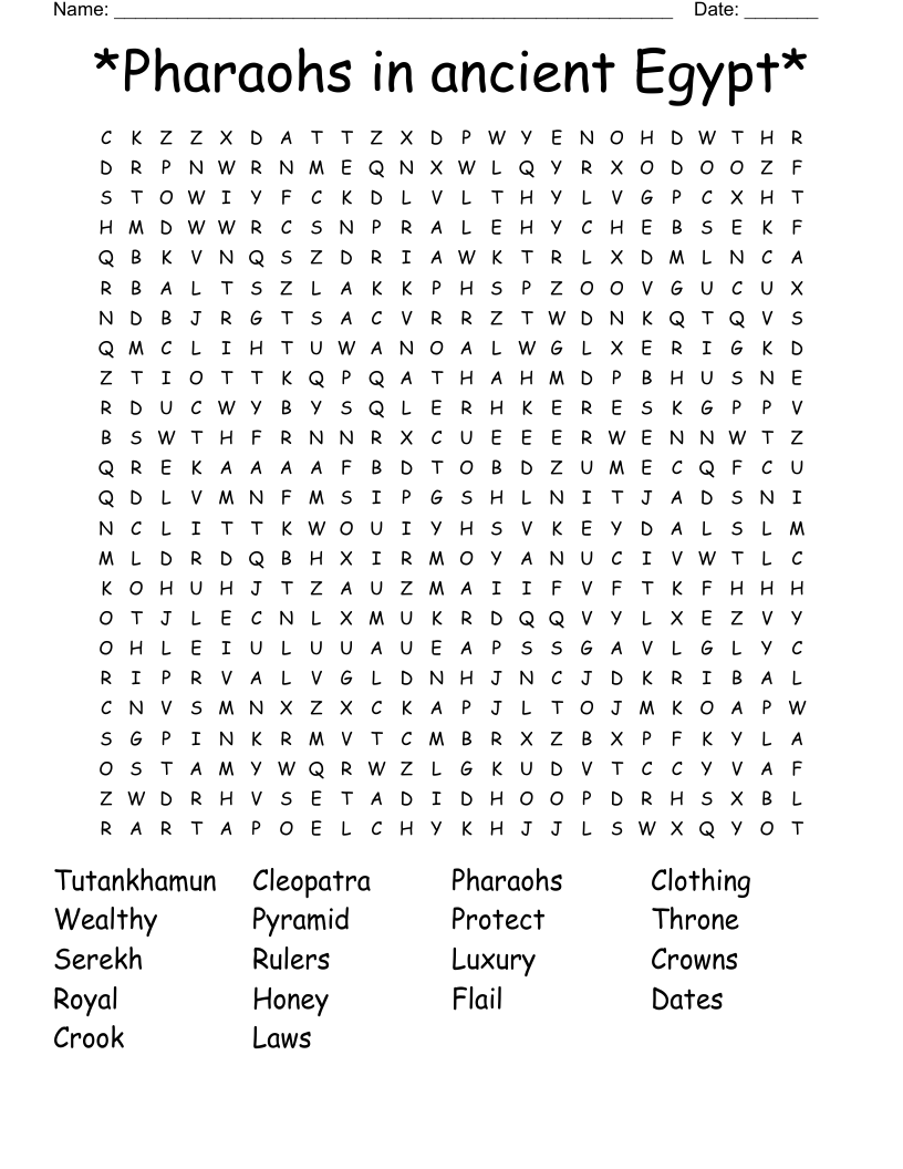 *Pharaohs in ancient Egypt* Word Search