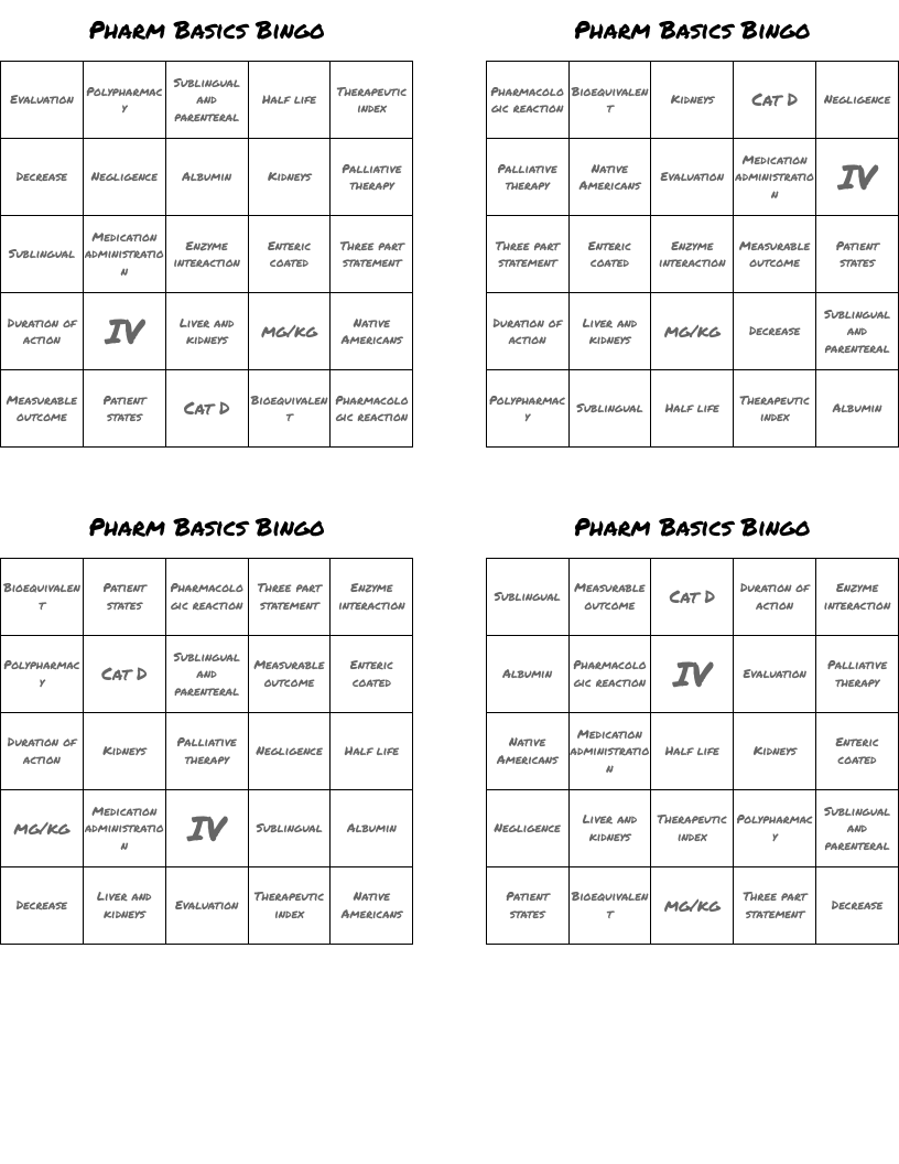 Pharm Basics Bingo