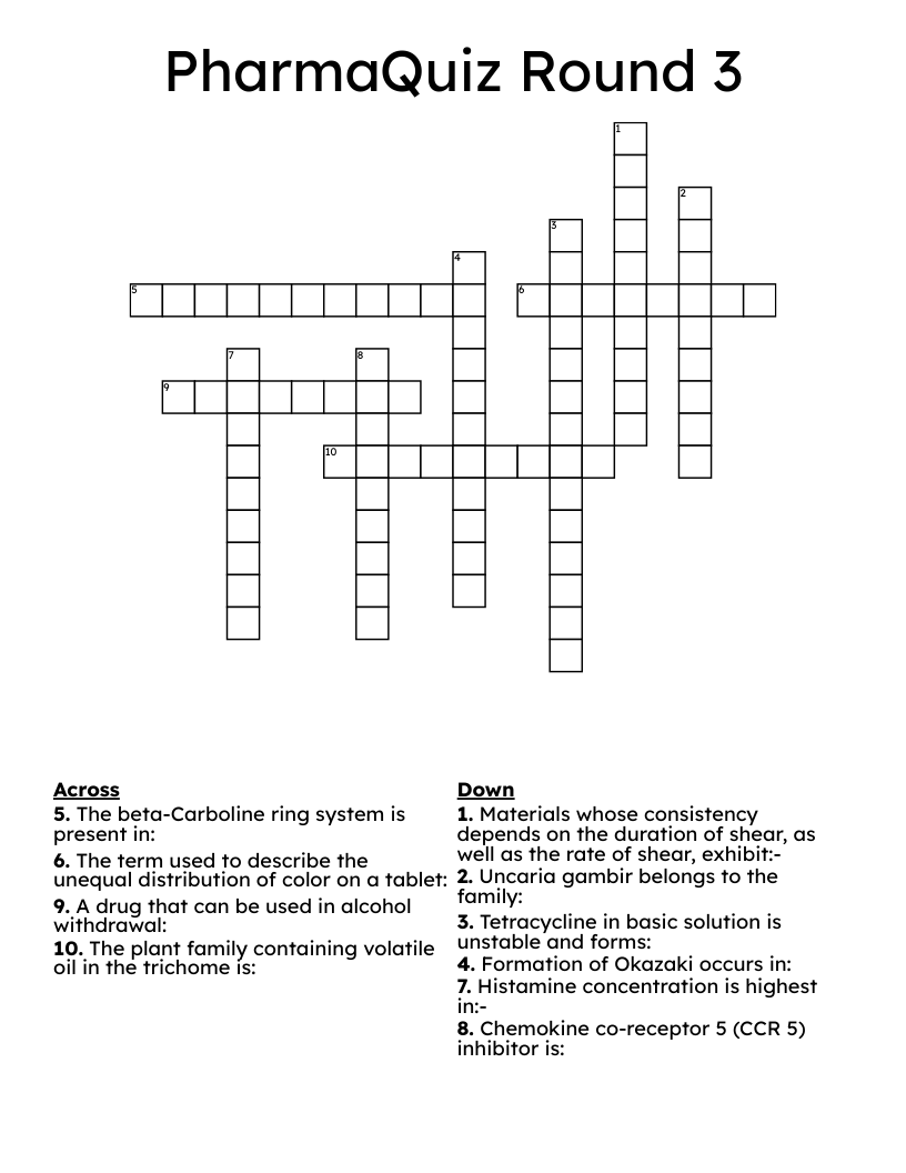 PharmaQuiz Round 3 Crossword