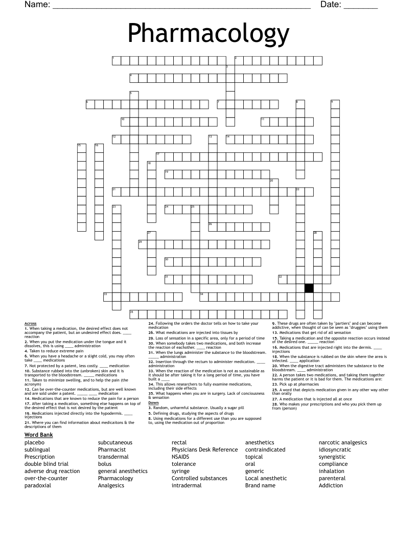 Pharmacology Crossword