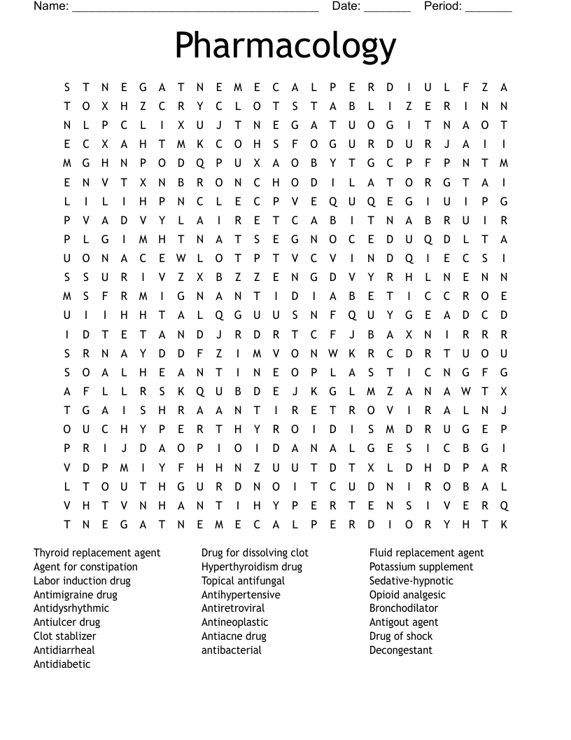 Pharmacology Word Search