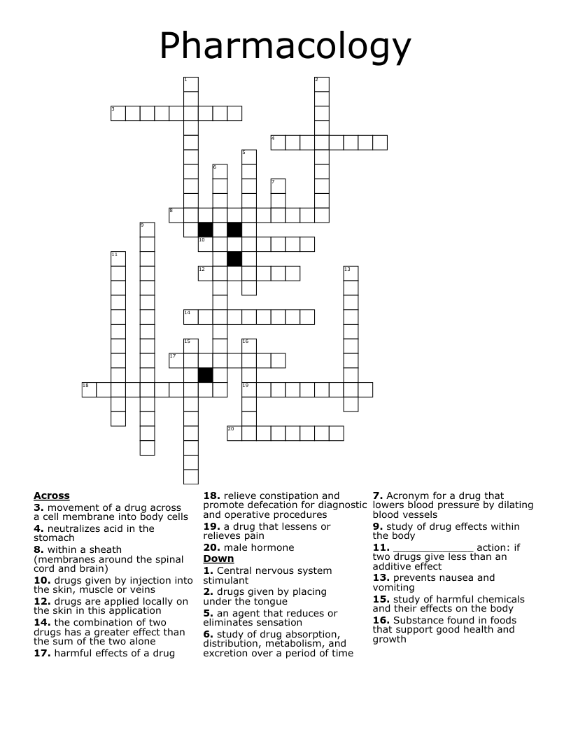 Pharmacology Crossword