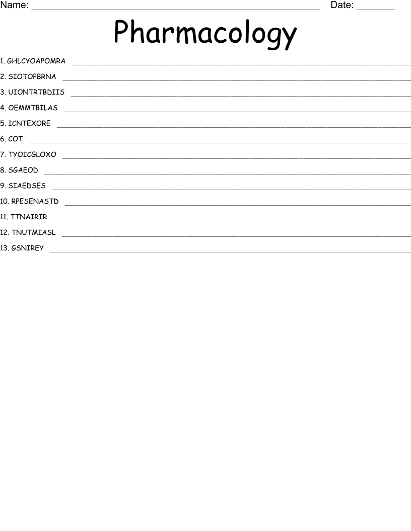 Pharmacology Word Scramble