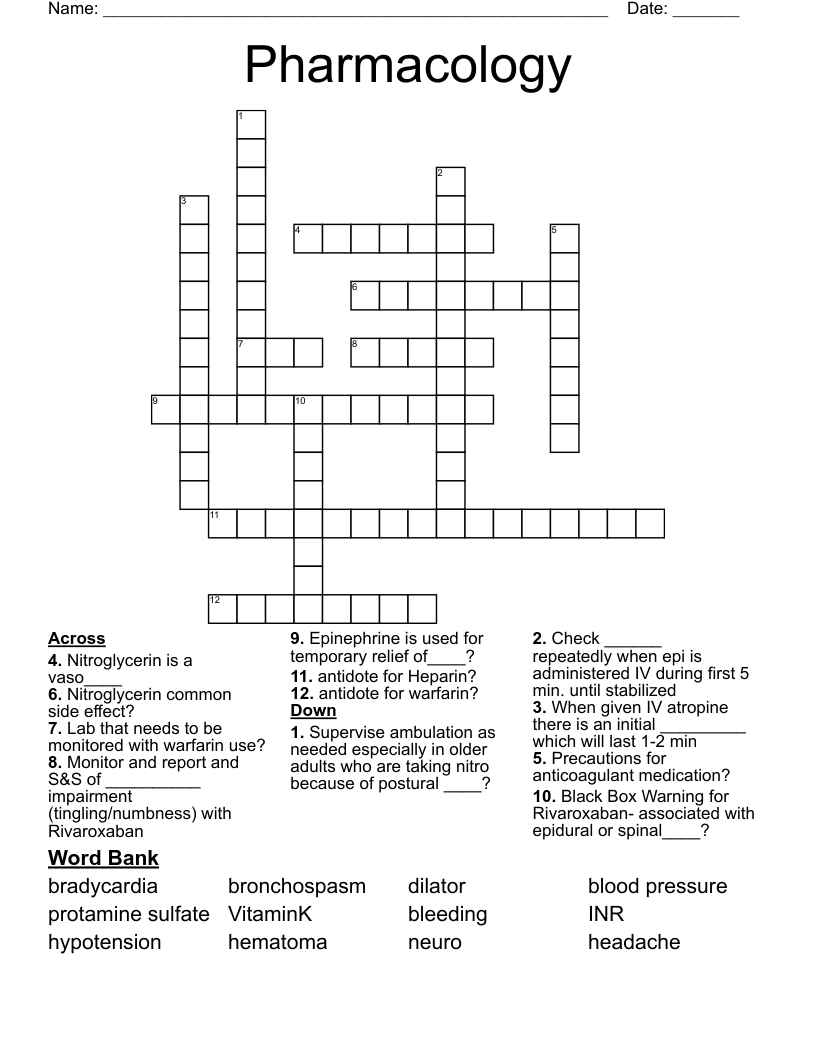 Pharmacology Crossword