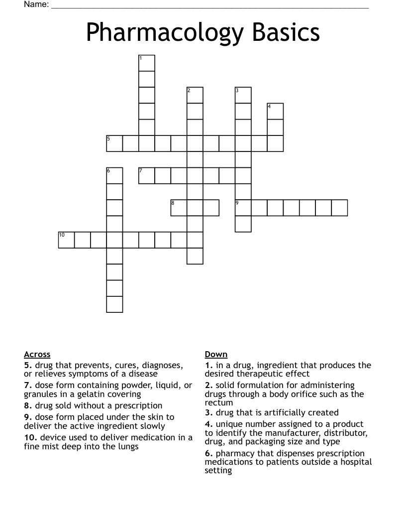 Pharmacology Basics Crossword