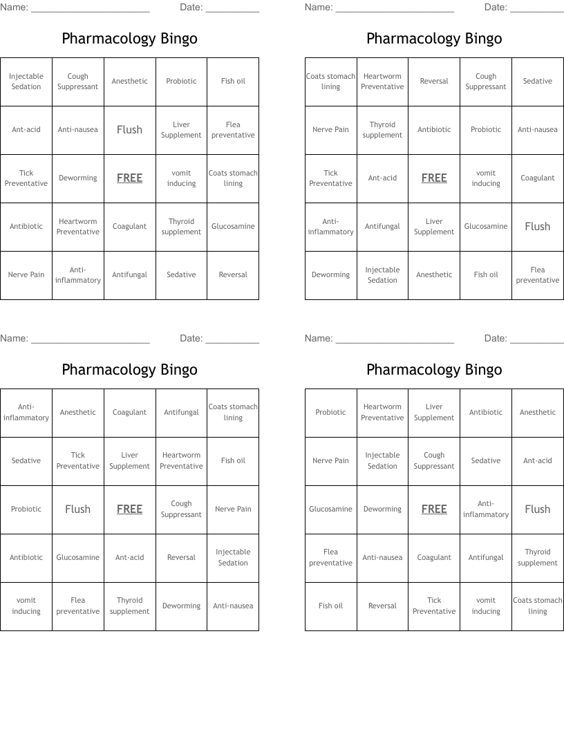 Pharmacology Bingo