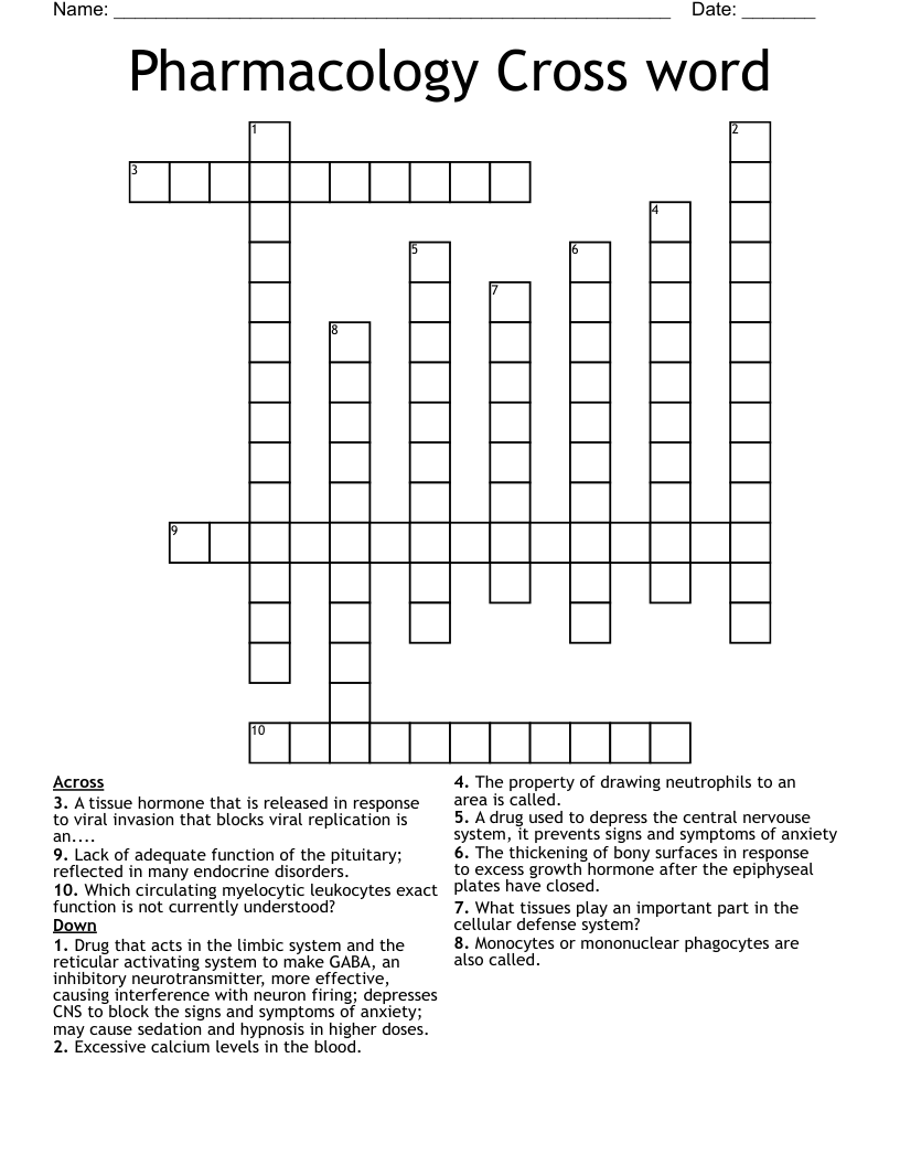 Pharmacology Cross word