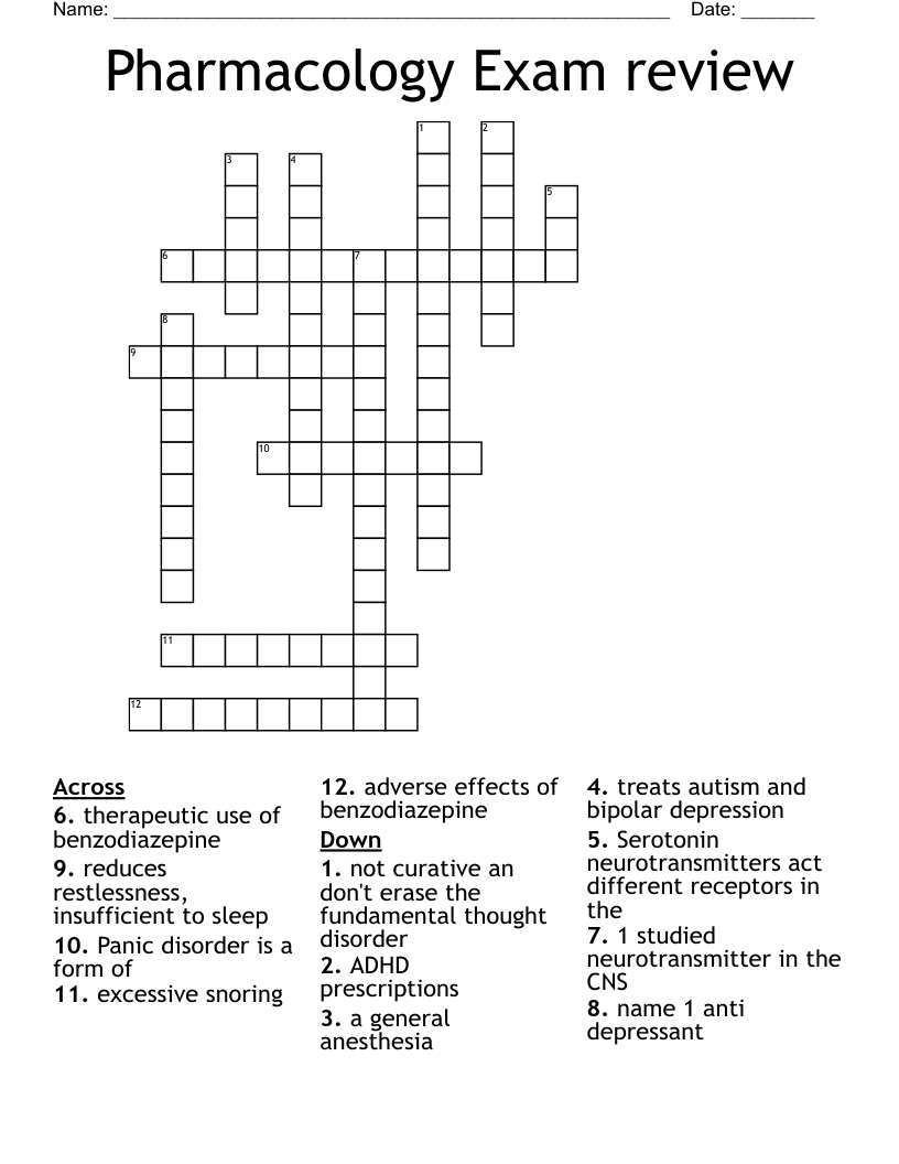 Pharmacology Exam review Crossword