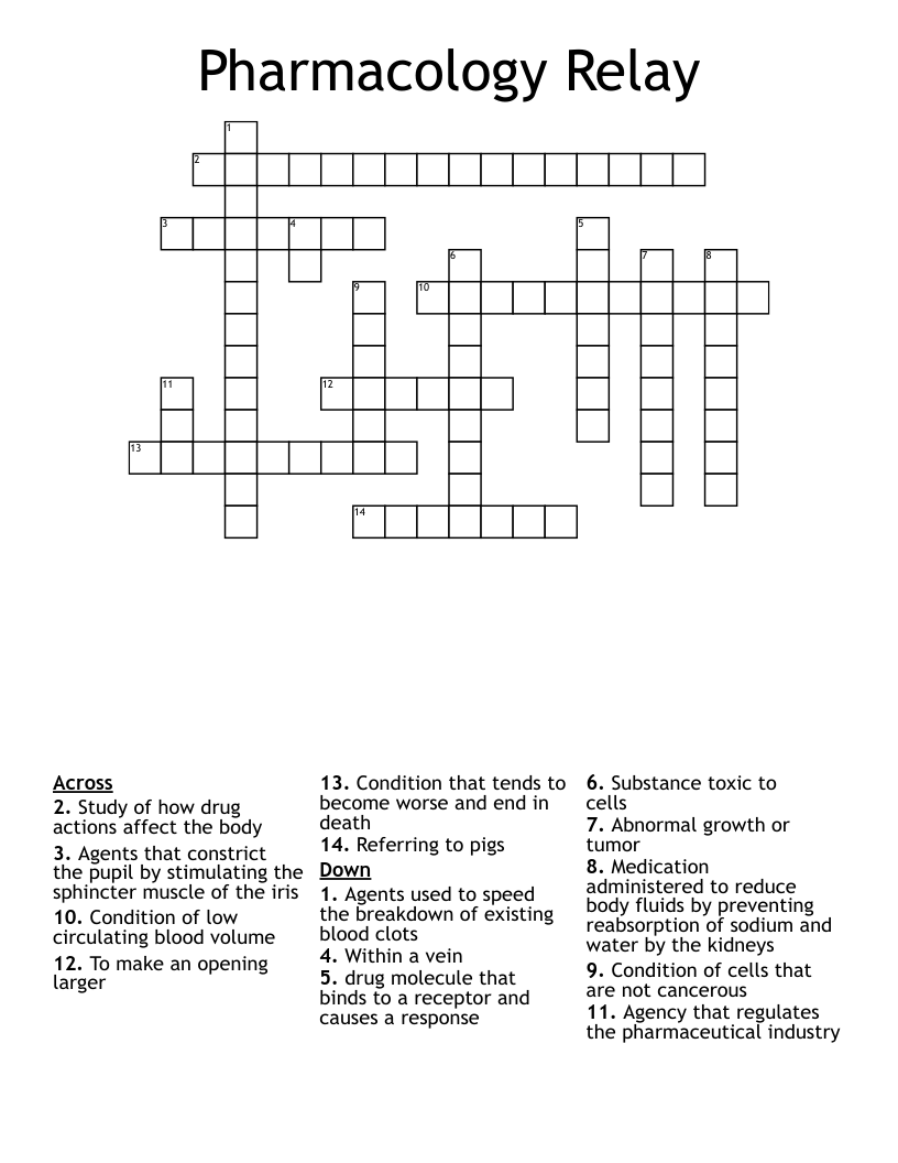 Pharmacology Relay Crossword