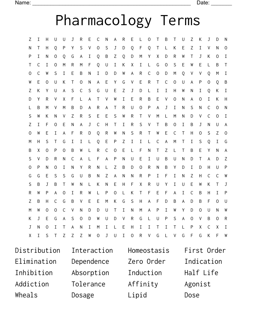 Pharmacology Terms Word Search