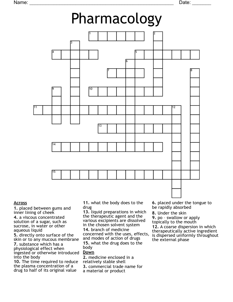 Pharmacology  Crossword