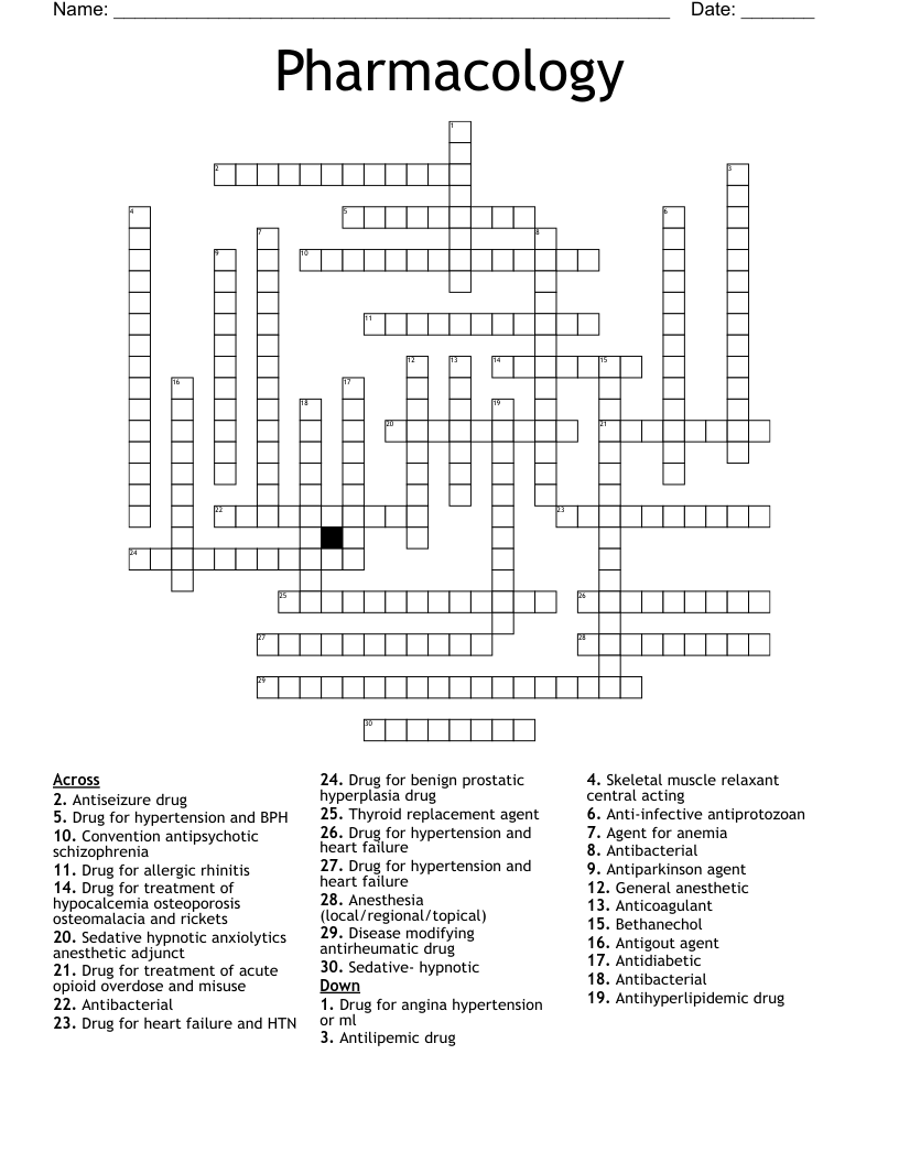 Pharmacology  Crossword