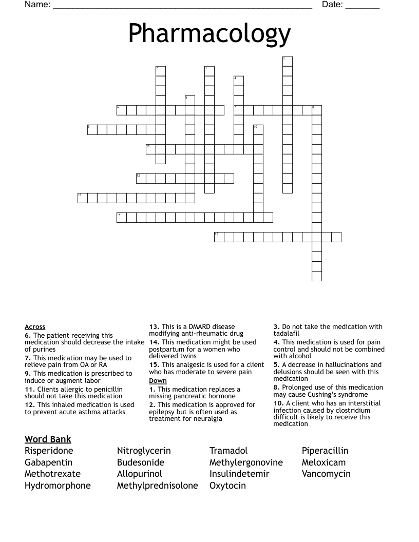 Pharmacology  Crossword