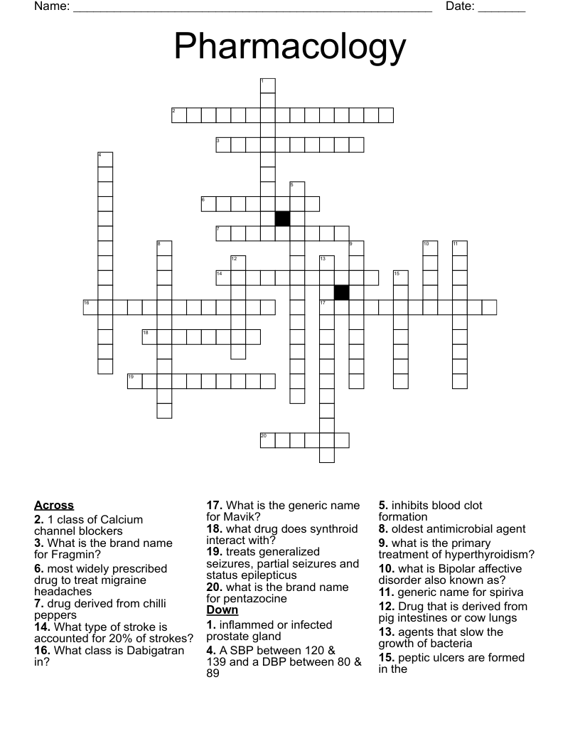 Pharmacology  Crossword