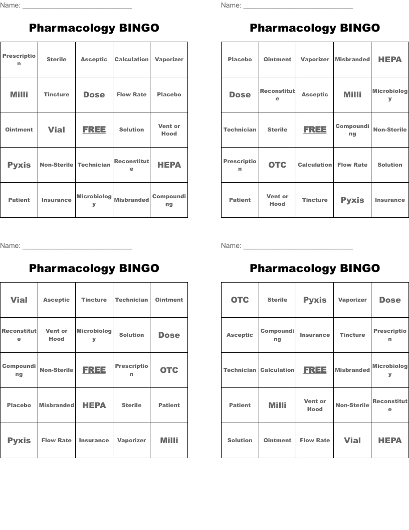 Pharmacology  BINGO