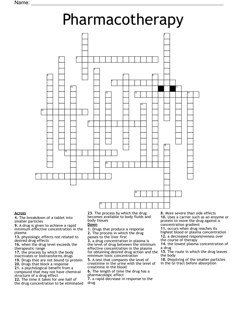 Pharmacotherapy Crossword
