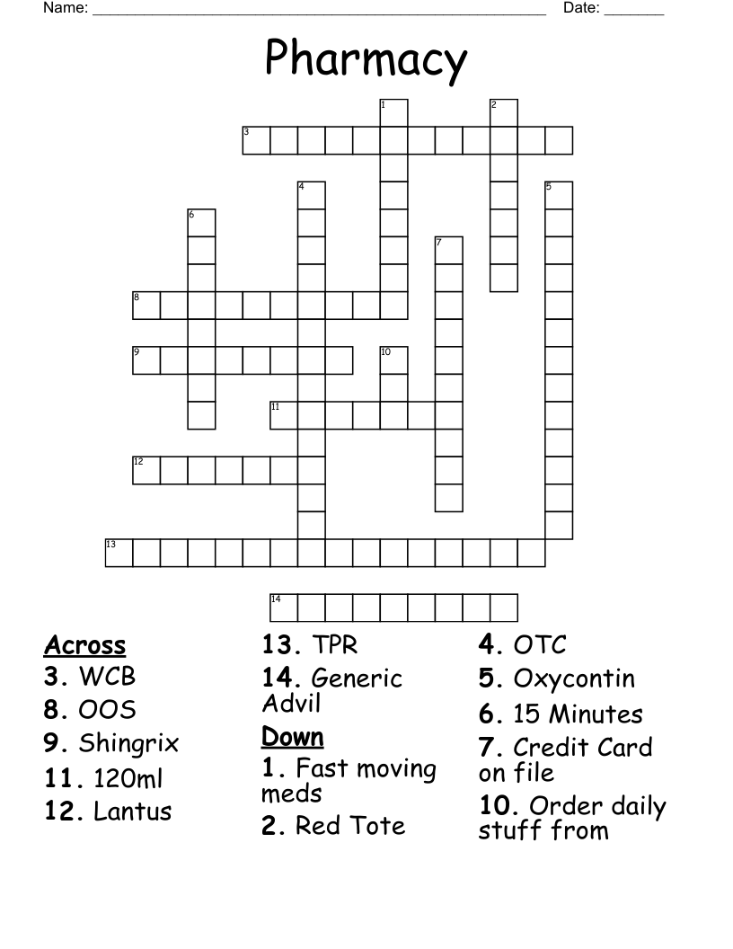 Pharmacy Crossword