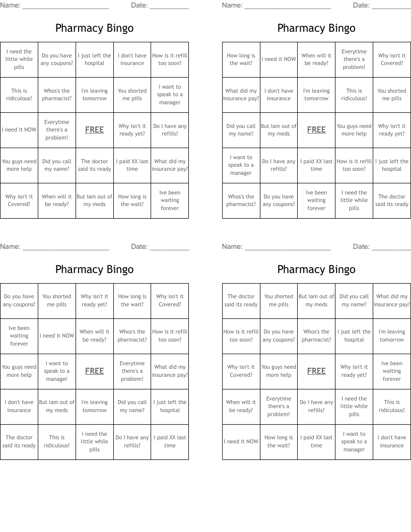 Pharmacy Bingo