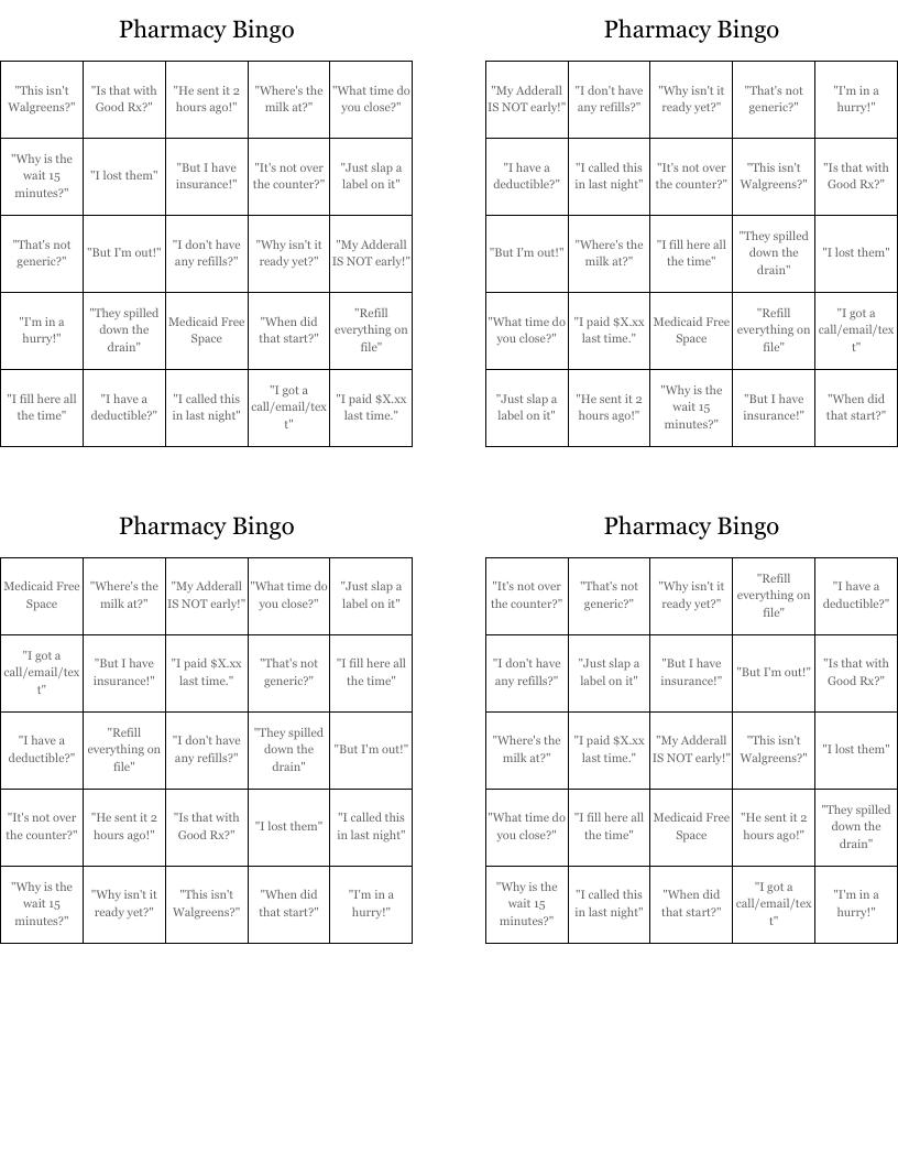 Pharmacy Bingo