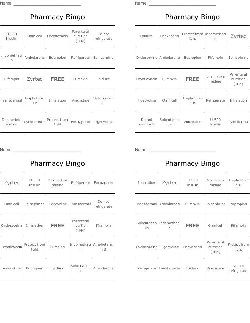 Pharmacy Bingo