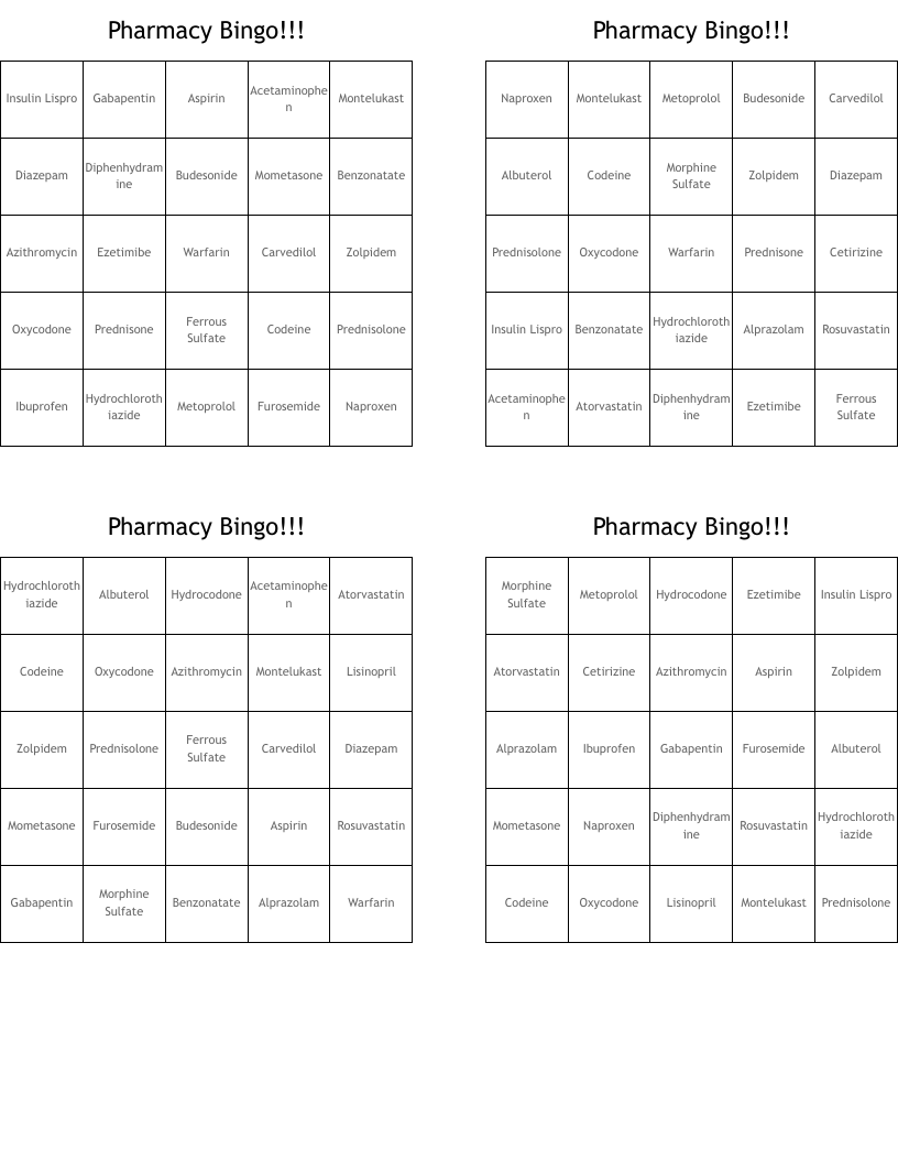Pharmacy Bingo!!! 