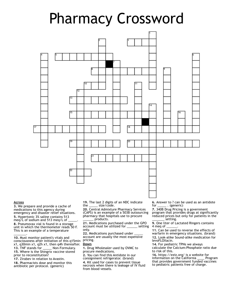 Pharmacy Crossword