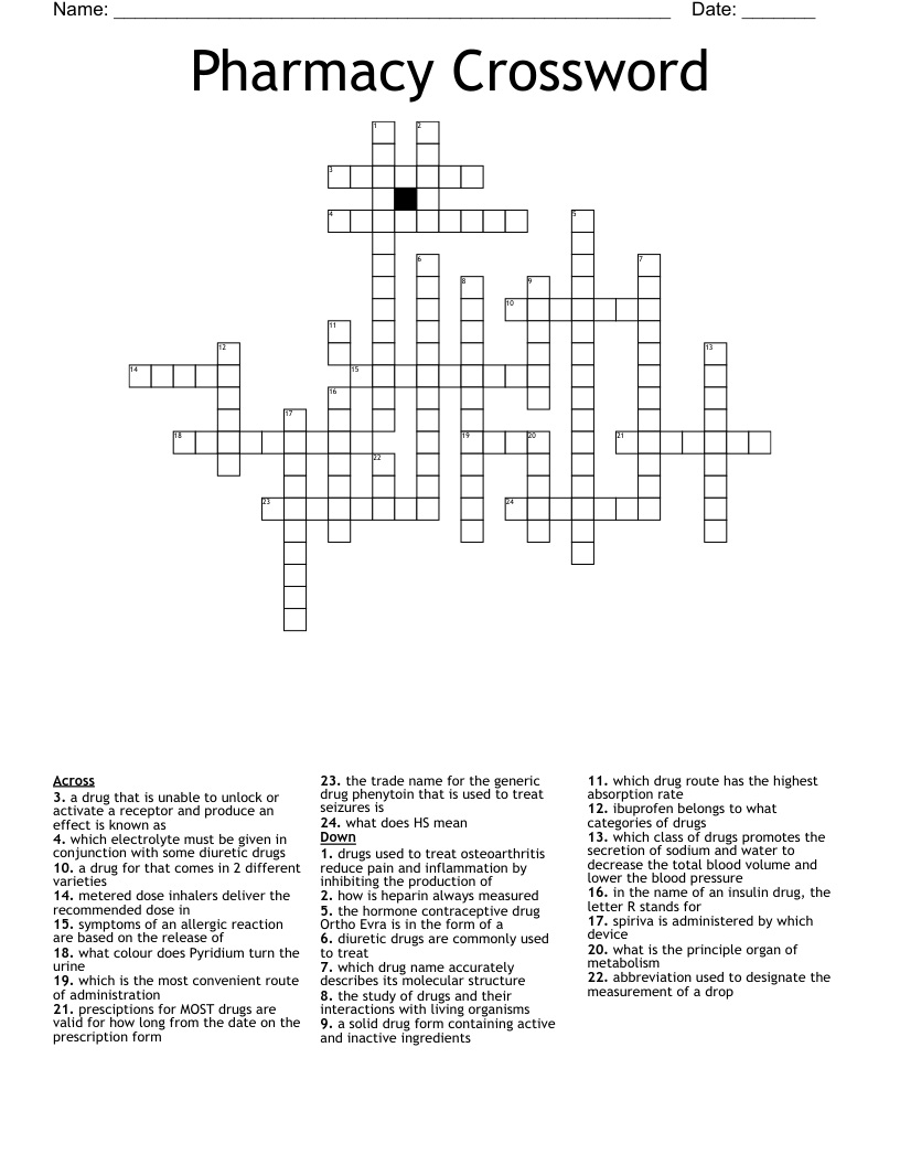 Pharmacy Crossword
