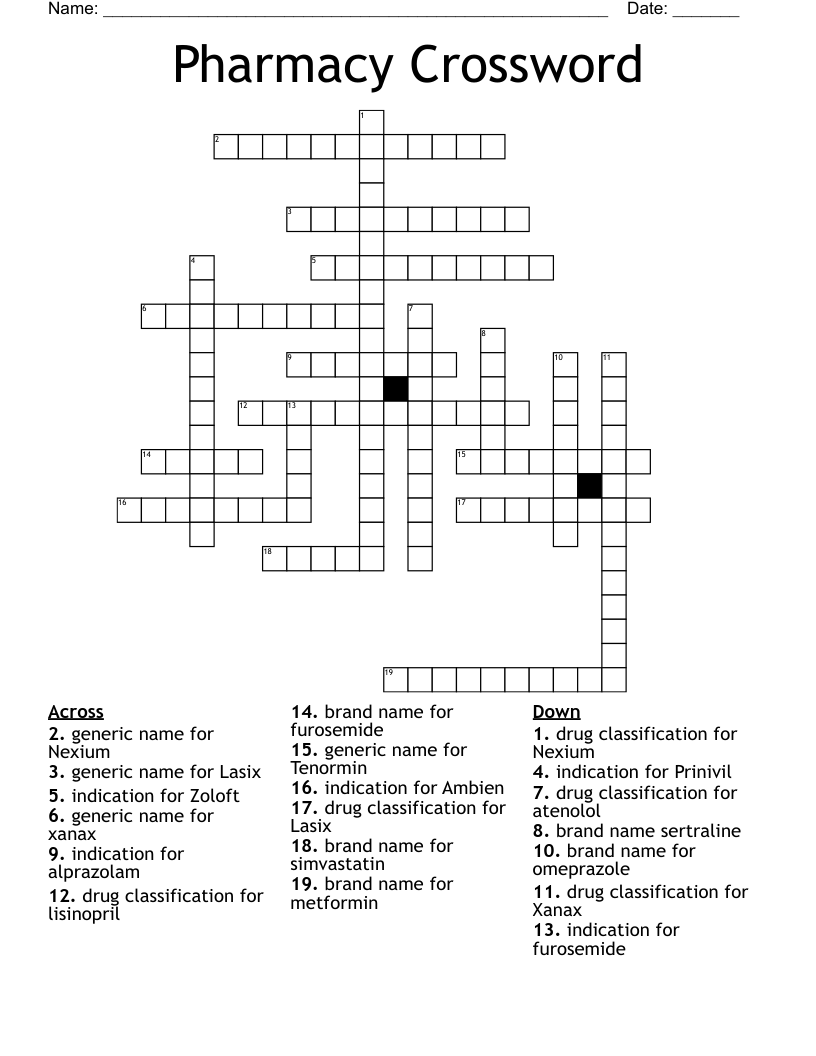 Pharmacy Crossword