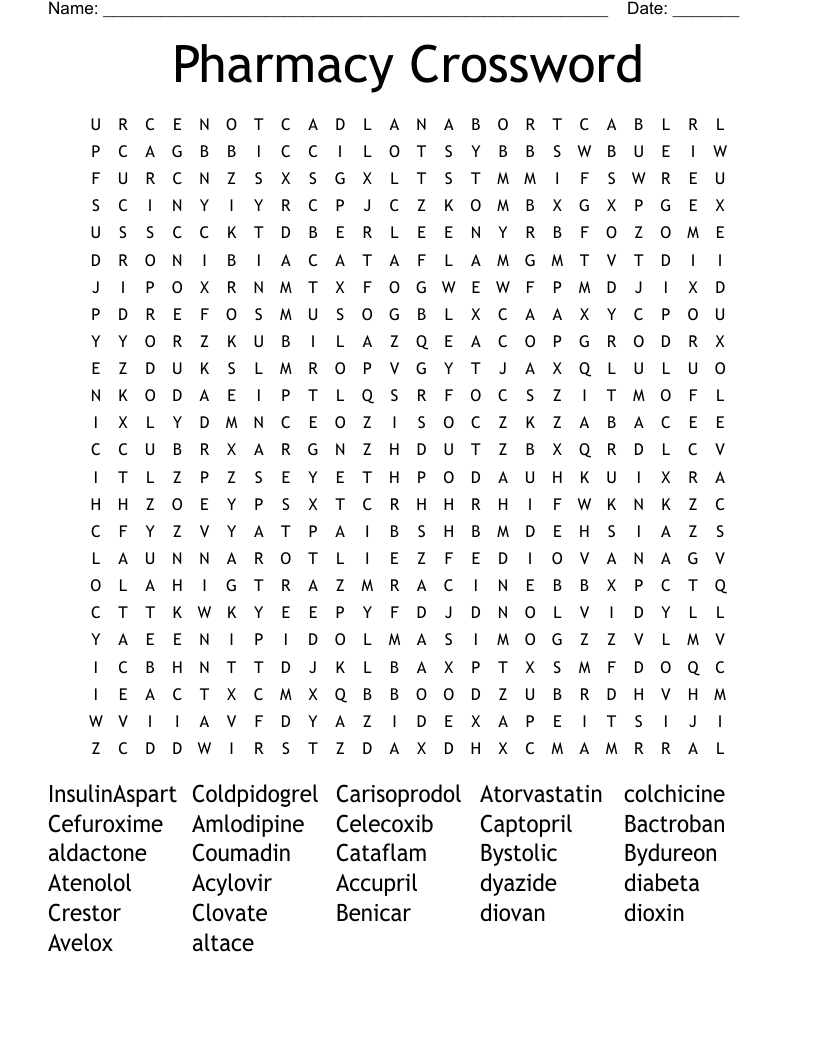 Pharmacy Crossword Word Search