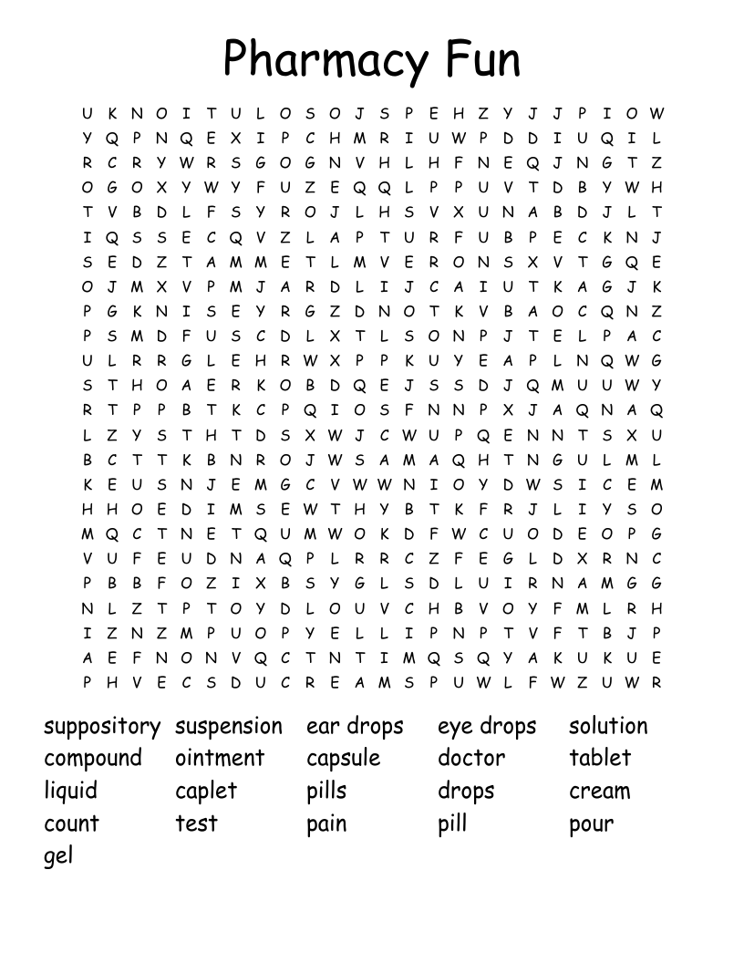 Pharmacy Fun Word Search