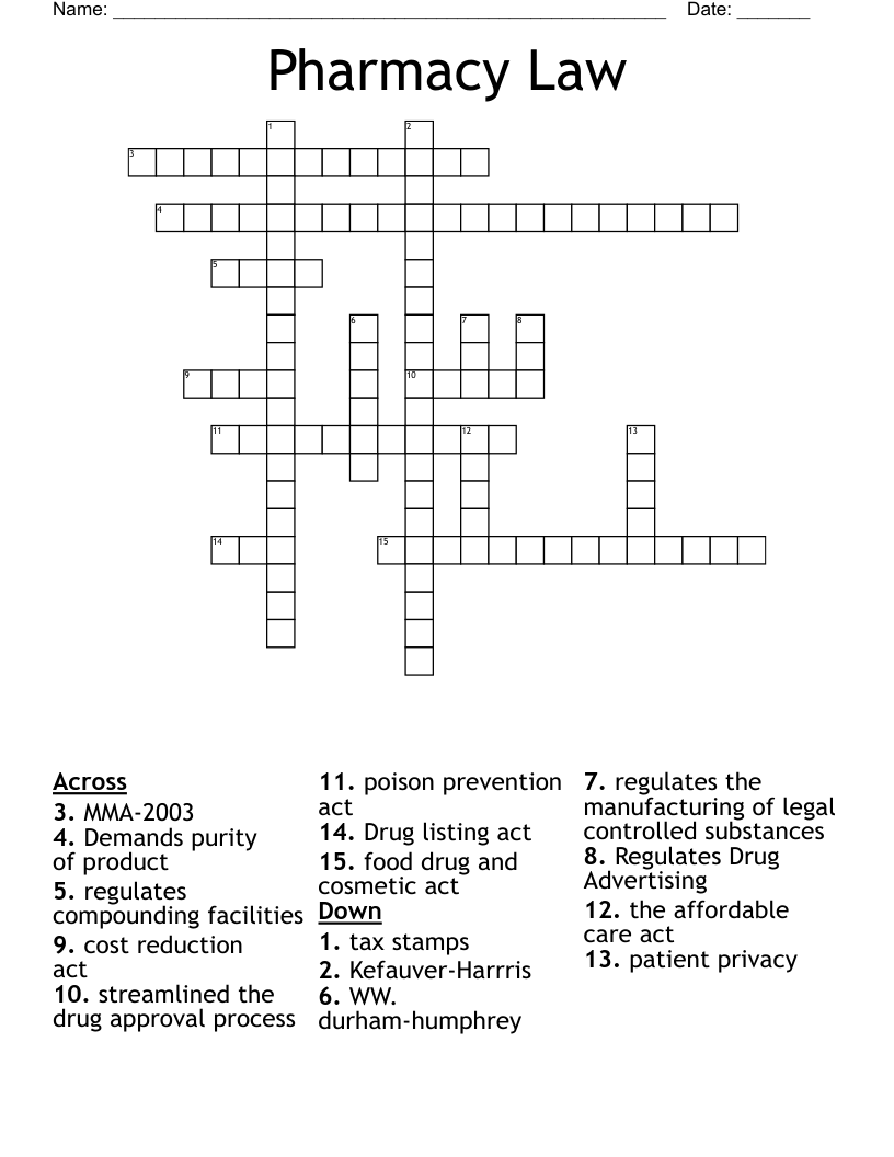 Pharmacy Law Crossword