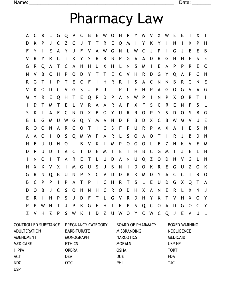Pharmacy Law Word Search