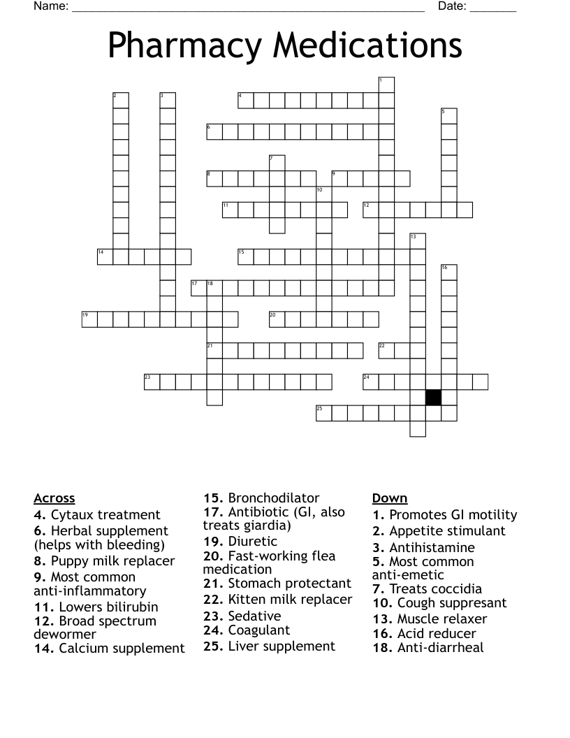 Pharmacy Medications Crossword