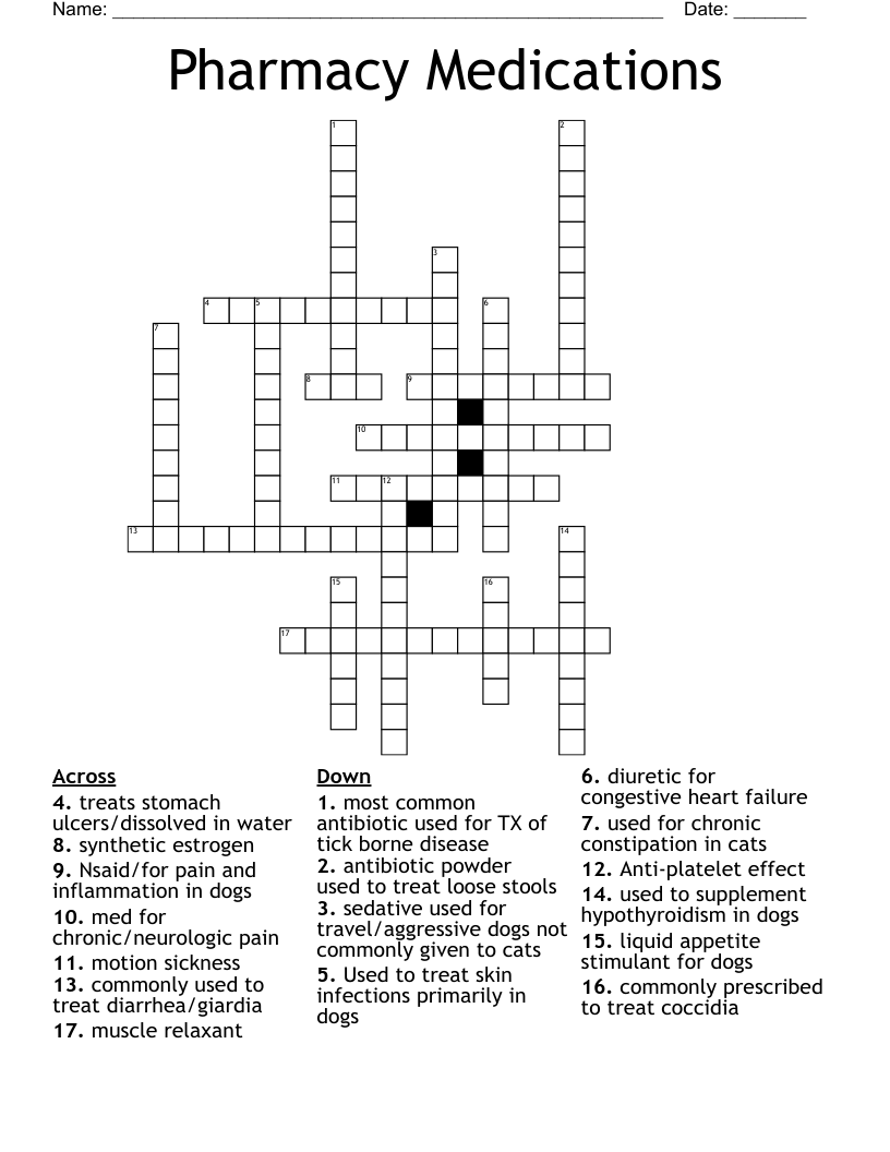 Pharmacy Medications Crossword