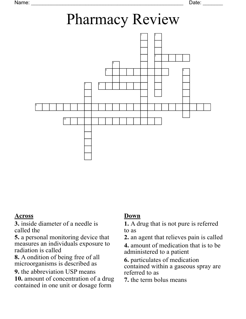 Pharmacy Review Crossword