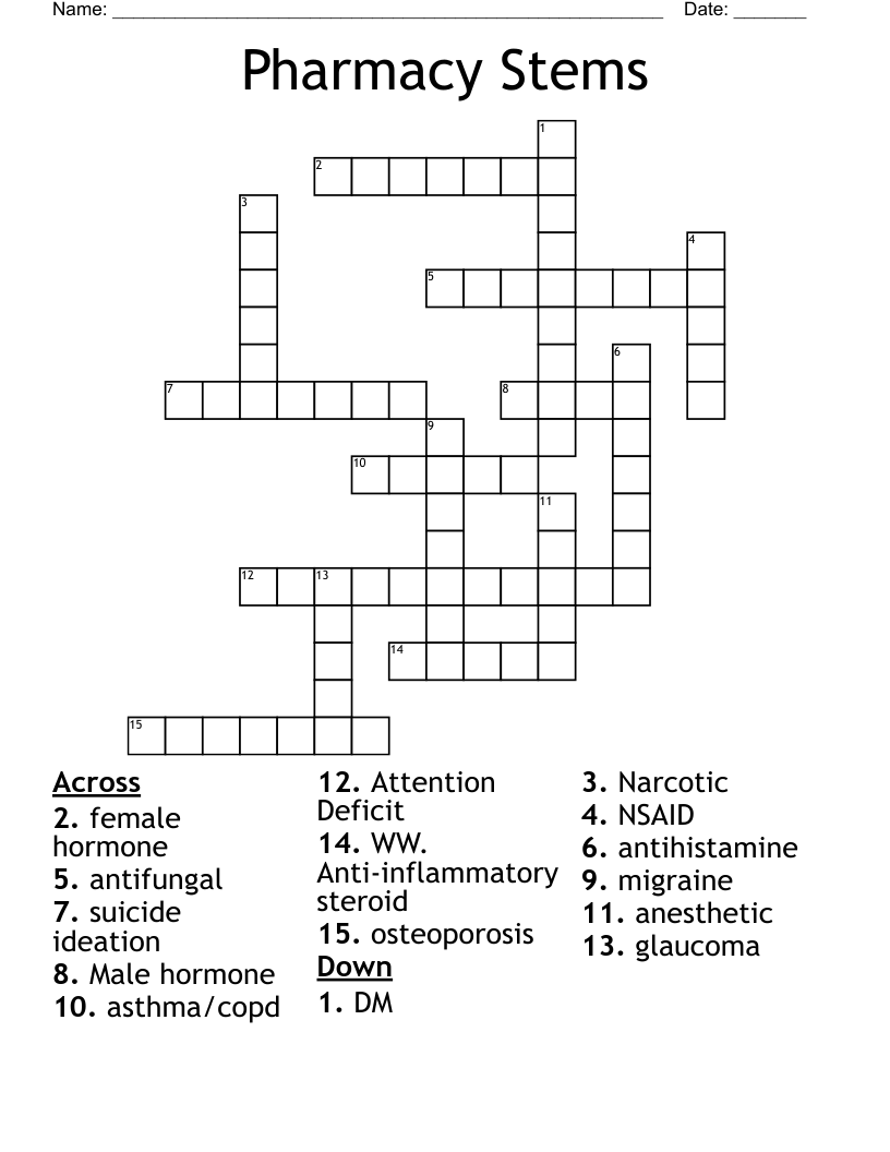 Pharmacy Stems Crossword