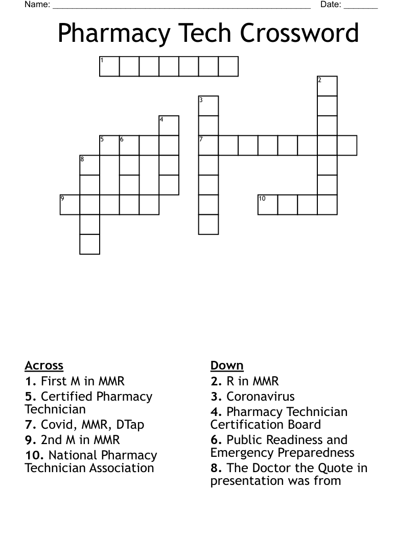 Pharmacy Tech Crossword