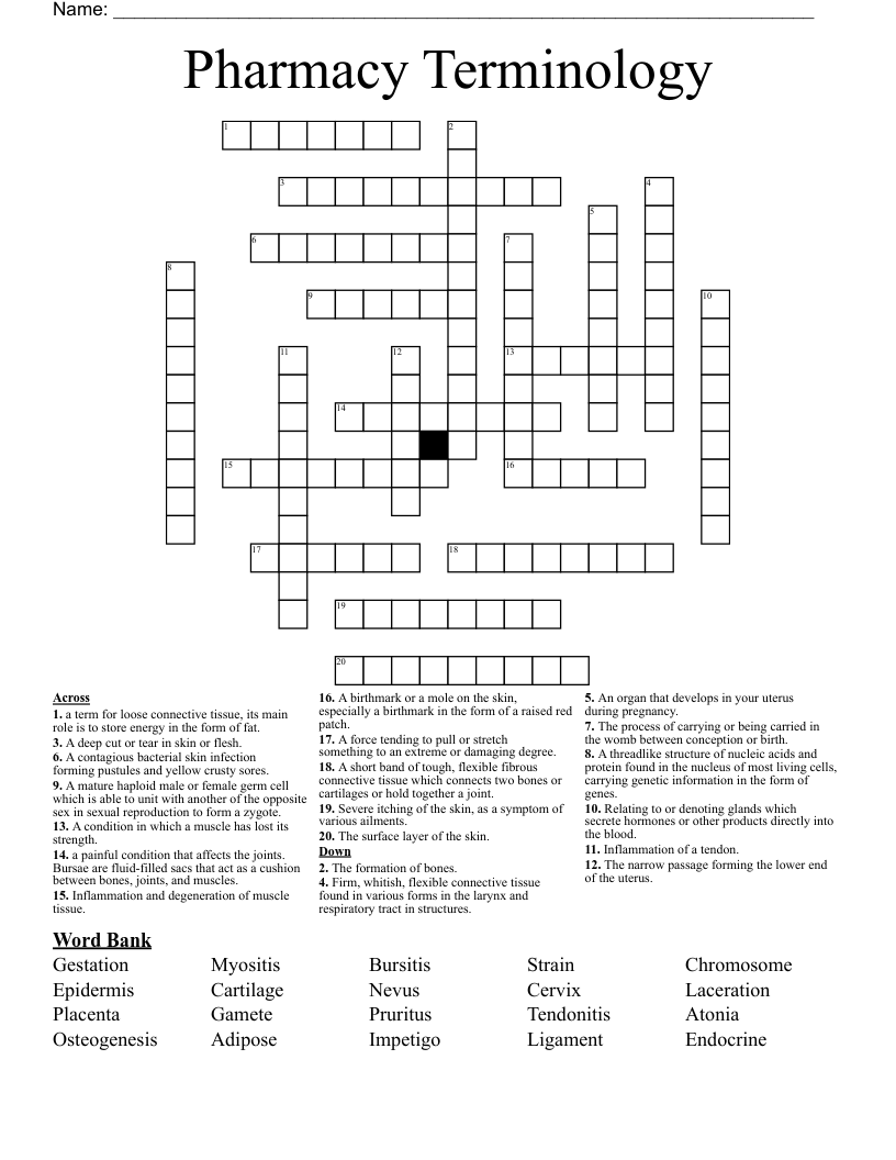 Pharmacy Terminology Crossword