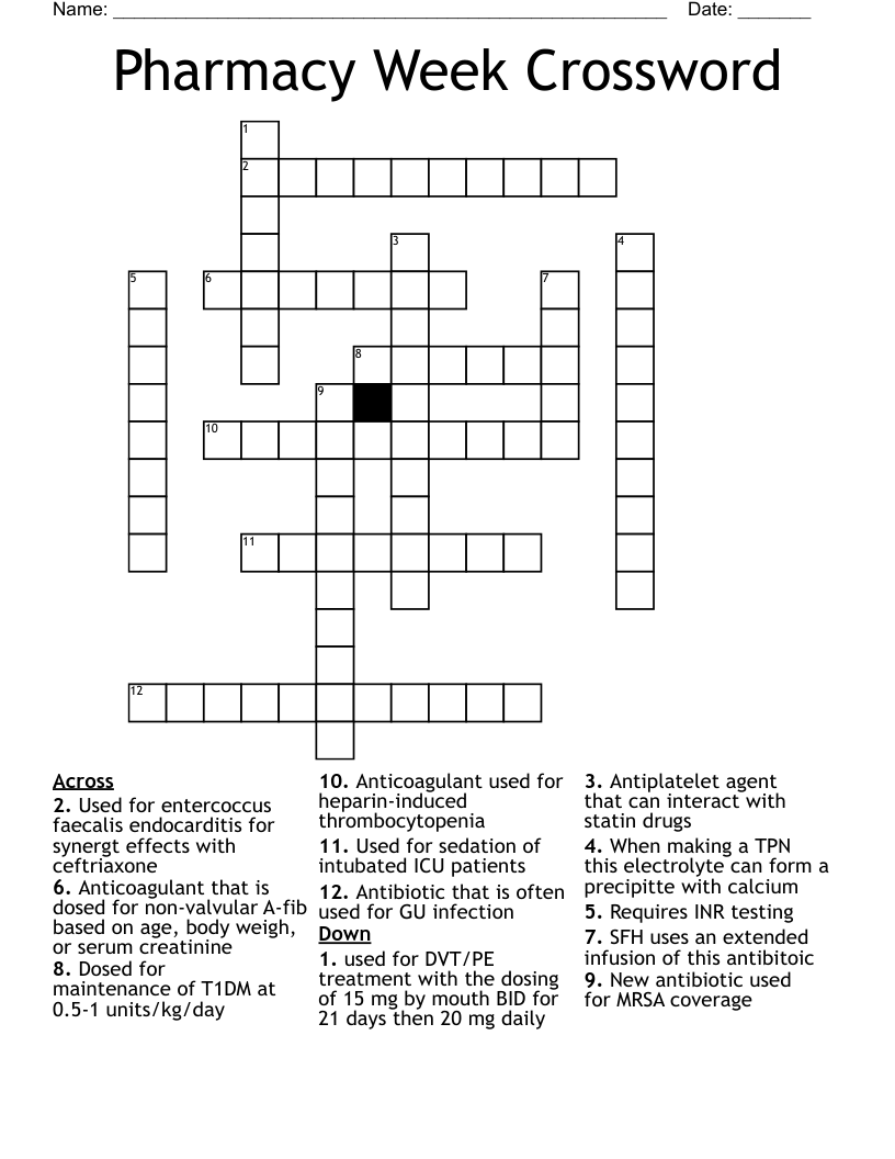 Pharmacy Week Crossword