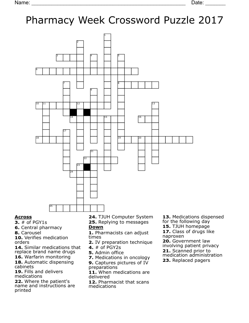 Pharmacy Week Crossword Puzzle 2017