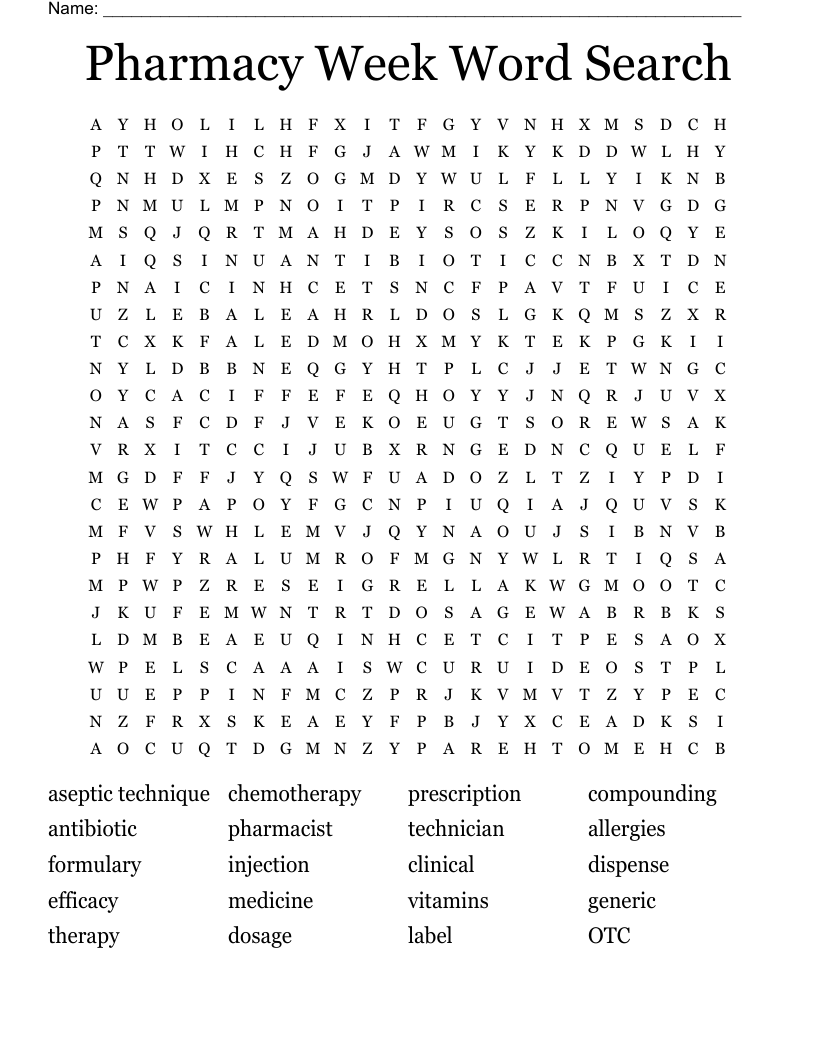 Pharmacy Week Word Search