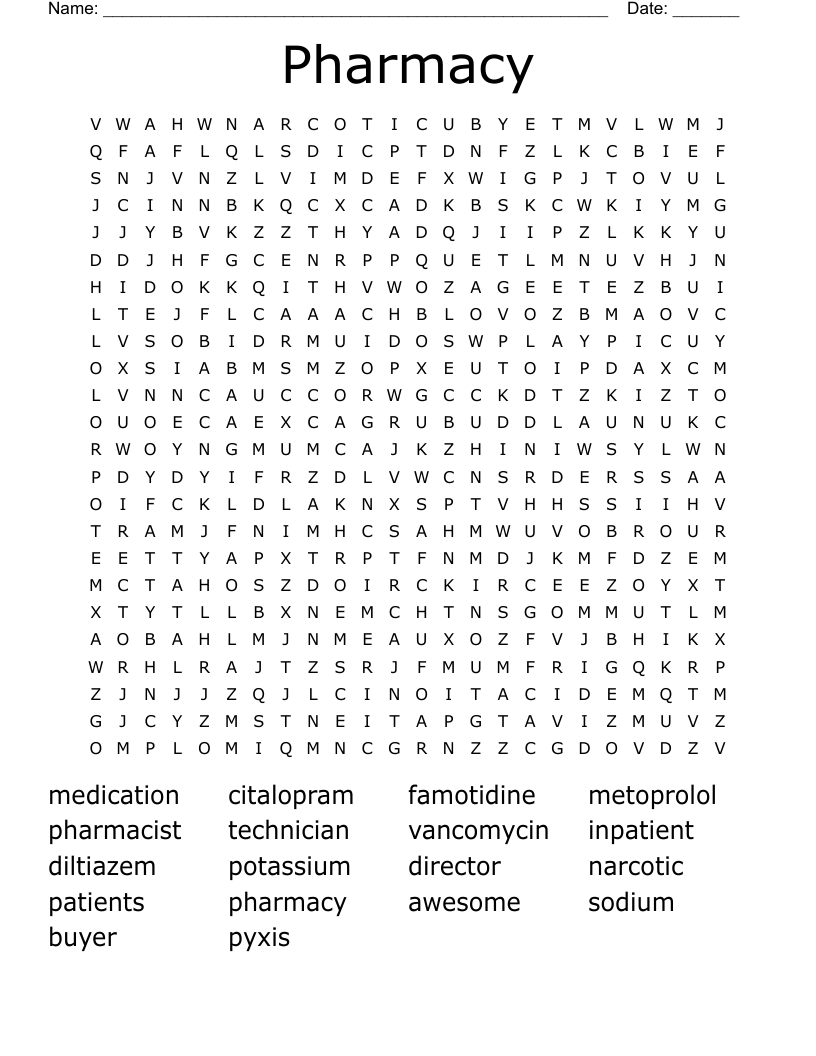 Pharmacy  Word Search